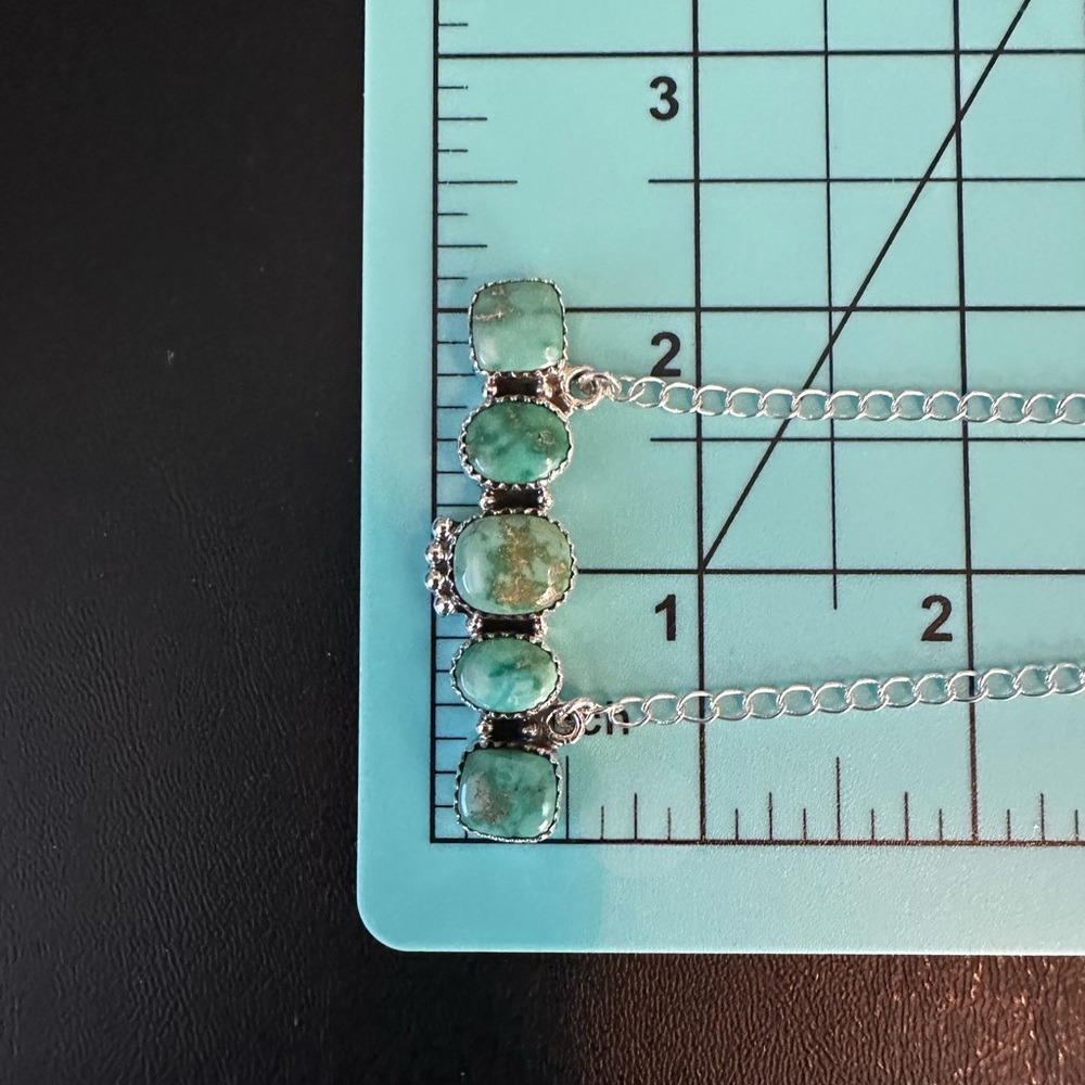 Hand Crafted Turquoise Gemstone Bar Necklace - Silver - Picture 11 of 13